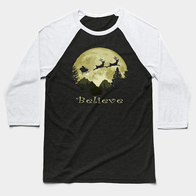 Santa Claus And Moon Believe Baseball T-Shirt by Nerd_art